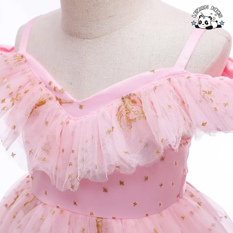 LEZONKIDS - Vestido de Menina Cor Sólida Roupas Infantis Coroa Lantejoulas Saia de Princesa Malha de Gaze Saia